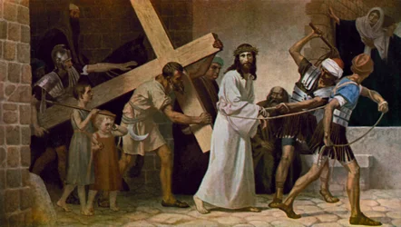 Simon von Cyrene hilft Jesus, sein Kreuz zu tragen